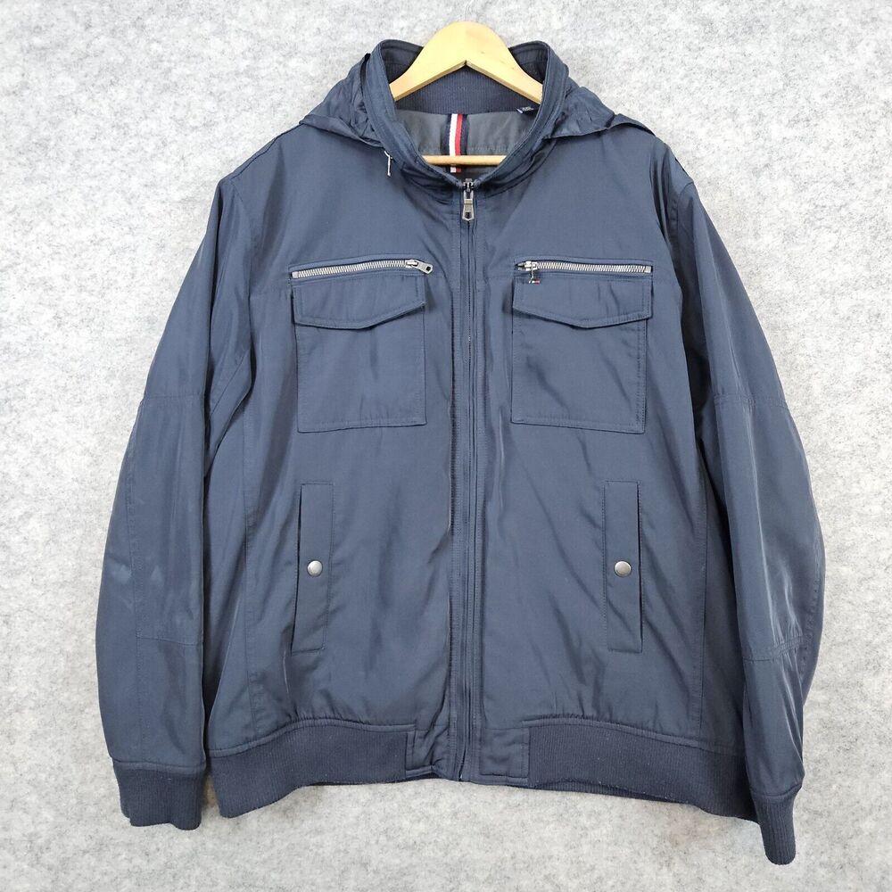 Tommy Hilfiger Men's Coat Blue Size XXL Packable Hood 2 HOLES UNDER RIGHT‎ ARM